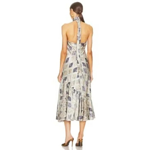 NWOT $795 Cinq a Sept Diamond Sea Melissa 100% Silk Dress - Halter Patterned - Picture 2 of 14